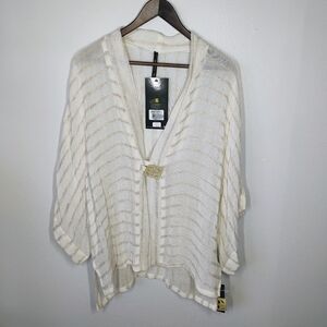 IC By Connie K Linen Striped Lagenlook Cardigan Kimono‎ Beachy Artsy Size XL